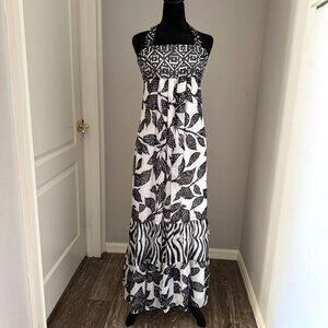 White House Black Market Halter Maxi Dress 6 Black White Vacation Resortwear